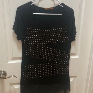 Belldini Black Short Sleeve Tee with Gold Stud Accents Small